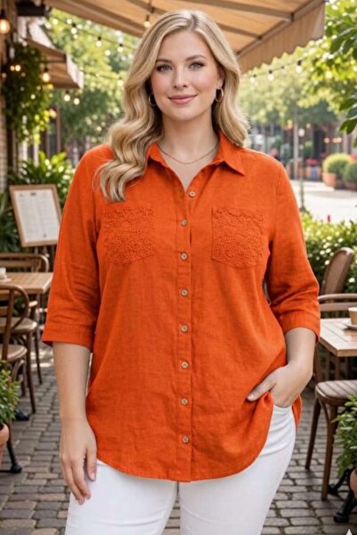 tarzımsüper Plus Size Women's Polo Collar Buttoned Washable Fabric Capri Slee...