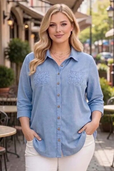 tarzımsüper Plus Size Women's Polo Collar Buttoned Washable Fabric Capri Slee...