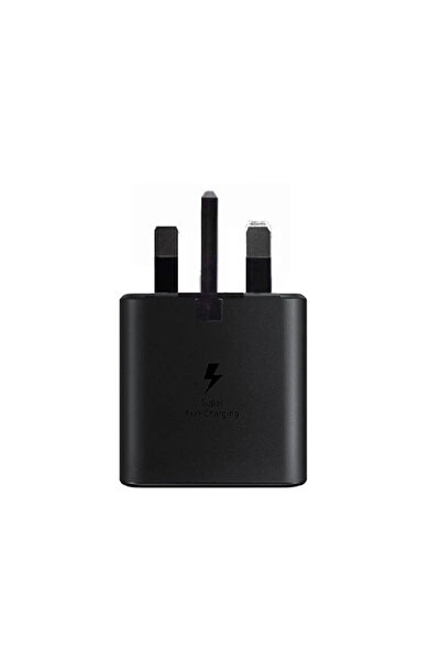 Generic شاحن سامسونج 25 واط فائق السرعة مع قابس كهربائي بريطاني ومنفذ USB-C وكابل باللون الأسود