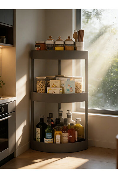 Cookware Bargain Shop رف زاوية متحرك بثلاثة أرفف، منظم تخزين مثلث الشكل للمطب...