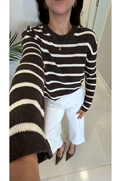 BİRCANÇİL Tricotaj cu mânecă lungă în dungi, maro ecru, marca Zista