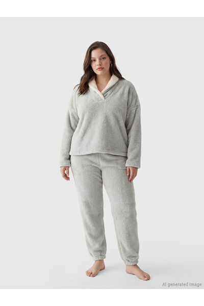 LC Waikiki طقم بيجامة نسائية من القطيفة بياقة شال روبا من UZG STORE