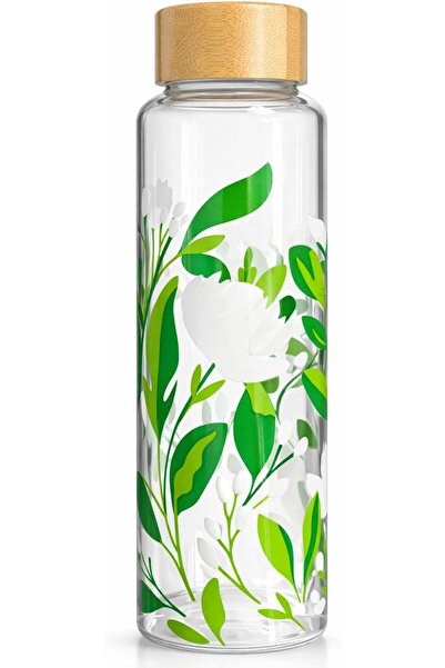 SAQOWARE زجاجة ماء من الزجاج البوروسيليكات مع غطاء من الخيزران - 750 مل