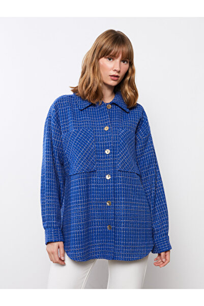 LC Waikiki Long Sleeve Plaid Women's Oversize Shirt Jacket With Front Button ...