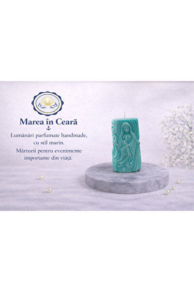 marea in ceara Διακοσμητικό κερί  "Άγια Μαρία " τιρκουάζ - κερί σόγιας, χειρο...