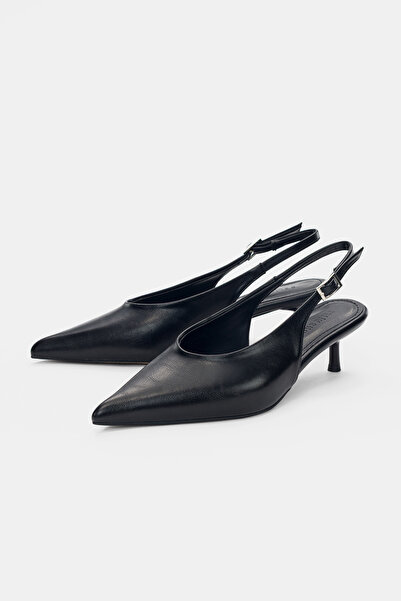 selin shoes Lorea Kısa ve İnce Topuk Bilek Ayarlanabilir Toka Kadın Topuklu Ayakkabı- SİYAH