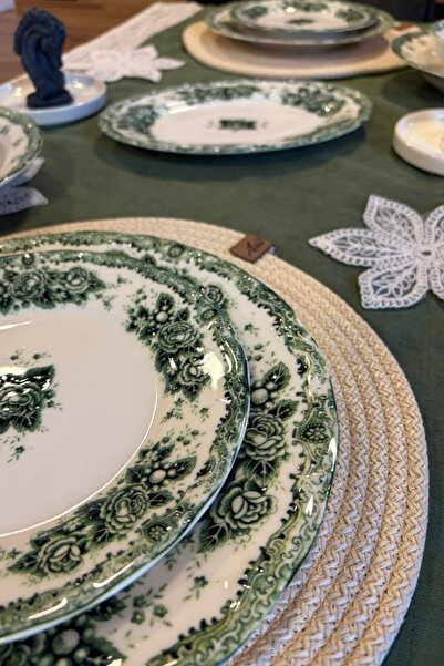 KÜTAHYA HOME Green Romance 2 Kişilik Porselen Yemek Takımı - 9 Parça Vintage ...