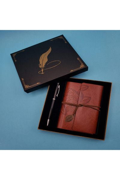 Generic Brand Leather Notebook and Ballpoint Pen