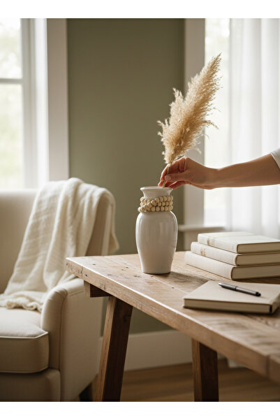 LALEZEN HOME Sayfa Ceramic Wooden Beaded Vase (14 cm * 6 cm)