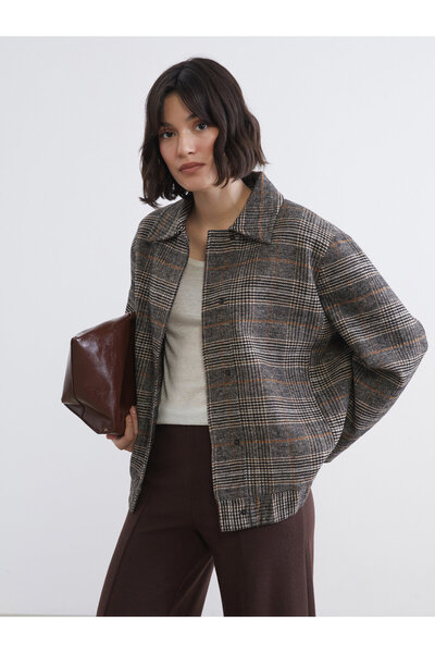 LC Waikiki Shirt Collar Plaid Women's Wool Jacket