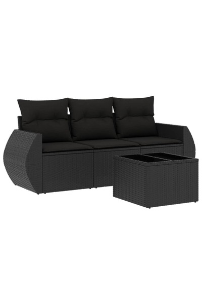 vidaxl Set mobilier de grădină cu perne, 4 piese, negru, poliratan