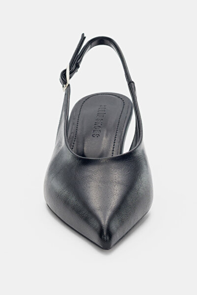 selin shoes Lorea Kısa ve İnce Topuk Bilek Ayarlanabilir Toka Kadın Topuklu Ayakkabı- SİYAH
