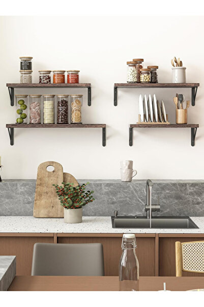 Cookware Bargain Shop 4 قطع من الرفوف الخشبية العائمة ذات الطابع الريفي، رف ت...