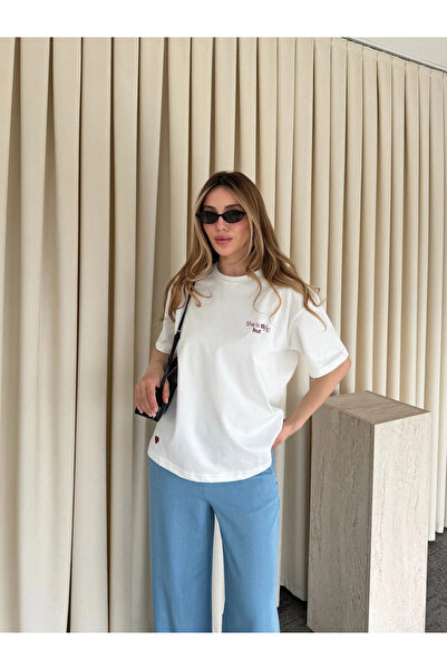 Laluvia Ecru Printed Tshirt - 0924