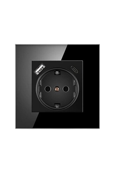 COBI SMART® Priză simplă, Panou acrilic negru, USB-A 5V/2.1A, USB-C 5V/3A