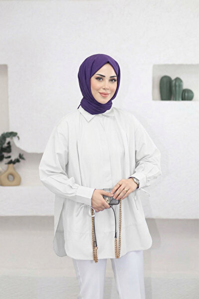 Suede Style 8511 - Poplin Pleated Women's Shirt with Hidden Buttons