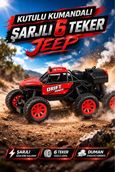 hak-iş oyuncak Drift Power 6 Teker Şarjlı Kumandalı Jeep – Duman Efektli Off-...