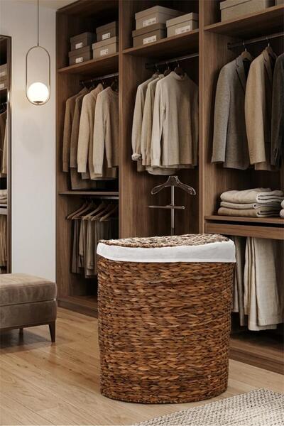 Bayev Ψάθινο πλεκτό καλάθι για βρώμικα ρούχα με επένδυση και καπάκι - Καλάθι ...