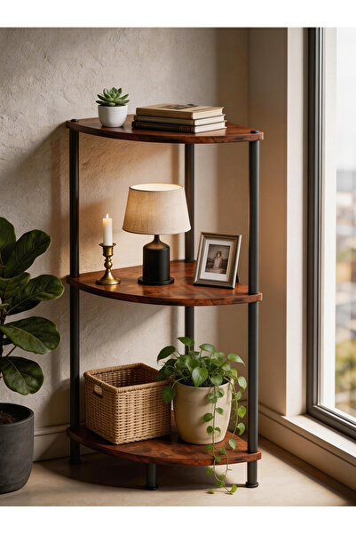 Cookware Bargain Shop corner shelf unit with three tiers, featuring an indust...