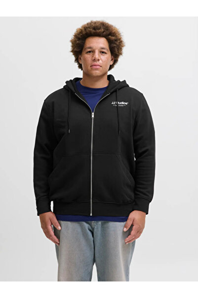 Jack & Jones Ανδρικό φούτερ με κουκούλα σε μεγάλο μέγεθος, μαύρο 12279517