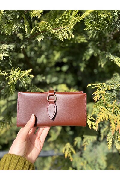 şeffafavm محفظة جلدية باللون الأحمر الداكن