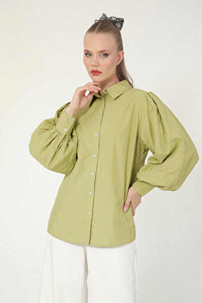 Suede Style 8199 - Stylish Comfortable Peach Balloon Sleeve Shirt