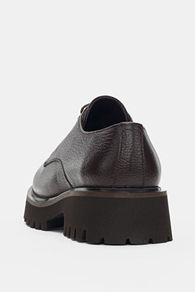 selin shoes Calder Hakiki Deri Bağcıklı Kadın Loafer- KAHVERENGİ