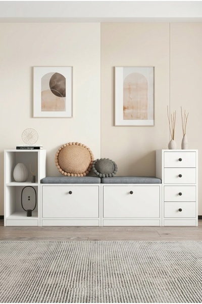 FOR WOMAN DESİGN Ahşap Sandıklı Puf - Oturma Minderli Çok Amaçlı Dolap ve Raf...