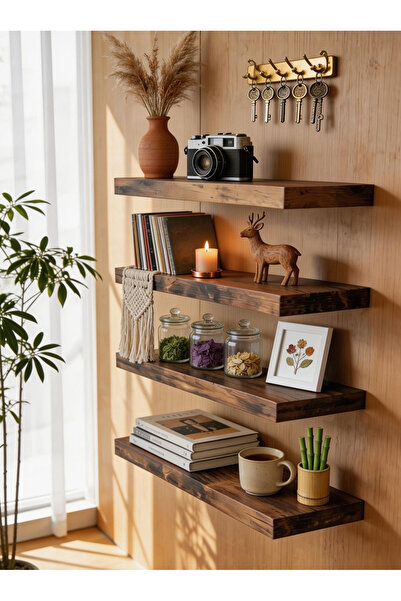 Cookware Bargain Shop مجموعة من 4 أرفف جدارية عائمة - لون بني