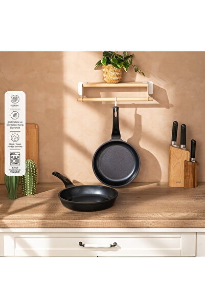 Emsan stone alüminyum döküm 2'li tava seti siyah