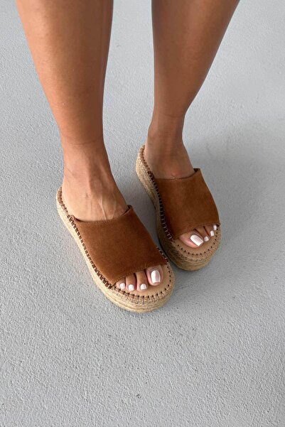 AYAKKABI PRENSİ Sverre Genuine Leather Wedge Heel Taba Suede