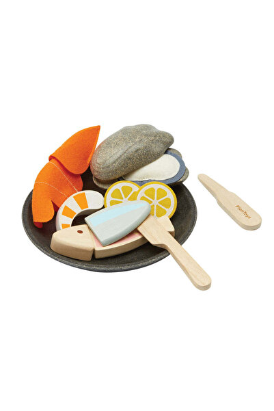 PLANTOYS طبق مأكولات بحرية - مجموعة طعام خشبية للعب التخيلي