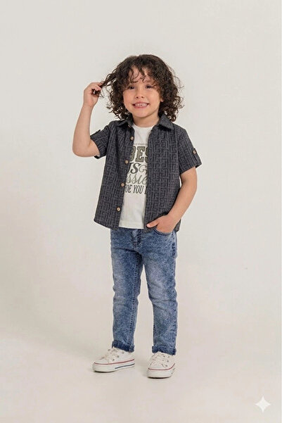 Bontino Boys' 3-Piece Premium Set - Patterned Shirt, 100% Cotton T-Shirt, and...