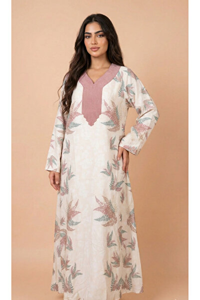 Moda Line Women's Jalabiya with Embroidery on Neckline and Shiny Rhinestones