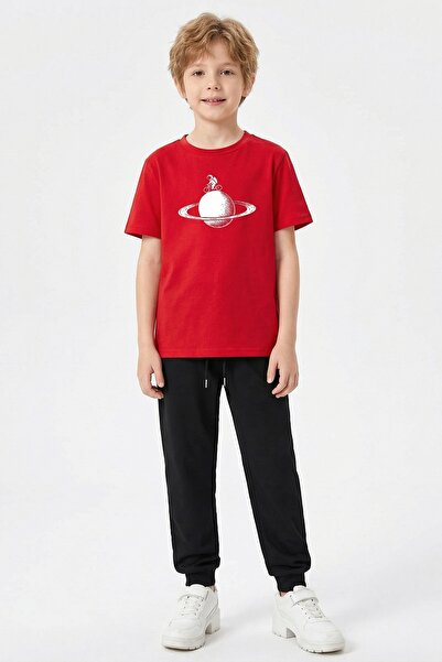 FYK COLLECTİON Zero Neck T-Shirt and Long Sweatpants Boys' Top and Bottom Set