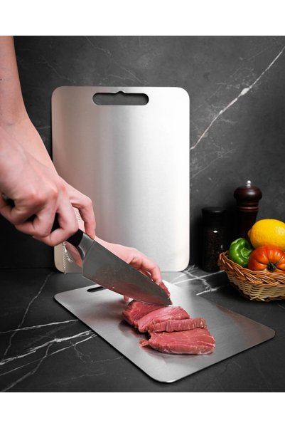 Güneş Krom Dekorasyon Gkd Top Quality Thick Stainless Steel Metal Cutting Board 20X30 cm Medium Size, with Adhesive Silicone Feet