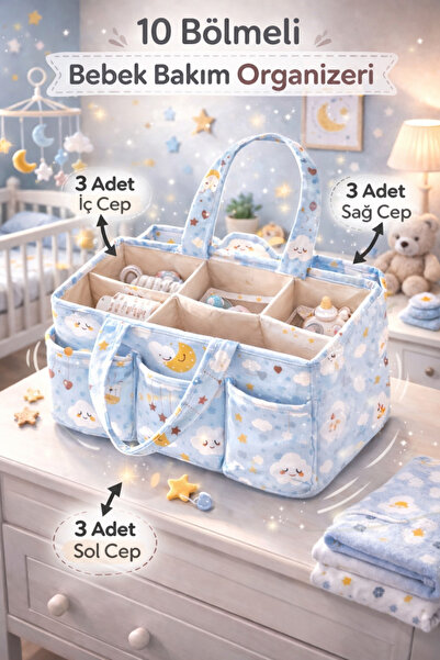 MorBebe Premium Mavi Bebek Bakım Çantası I Anne Bebek Organizer | Çok Bölmeli...