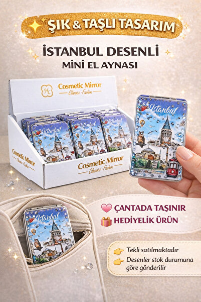 KOLAYEV İstanbul Temalı Taşlı Mini Cep Aynası | İnce Tasarım Makyaj Aynası 8....