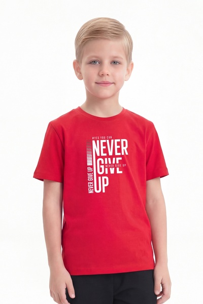 FYK COLLECTİON Boy's Crew Neck T-Shirt with Print Detail and Short Sleeves