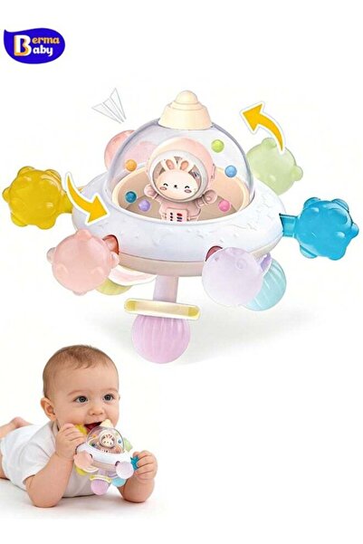 Berma Baby لعبة تسنين للأطفال مع خشخيشة وقرص طائر دوار، لعبة حسية، هدية لحفلا...