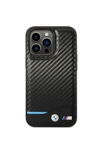 BMW Leather Carbon Case for iPhone 13 Pro Max, Black, TPU/PC/Leather