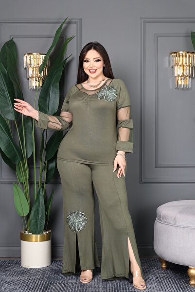 BONİTA FASHİON Women's Tulle Transitional Floral Stone Appliqued Cuffed Slit ...