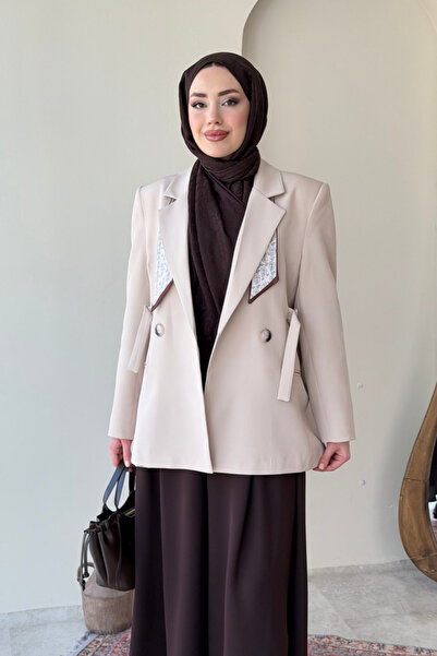 Tesettür Diyarı Kayle Belted Blazer Hijab Jacket - Stone Standard (Compatible...