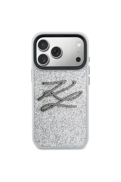 Karl Lagerfeld IML Glitter KL Diamond MagSafe Case for iPhone 17 Pro, Silver