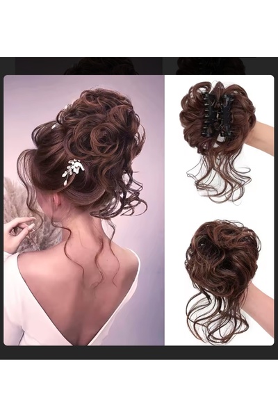 Handmade Dağınık kuyruklu tokalı topuz saç kahve karamel rengiyle şık saç