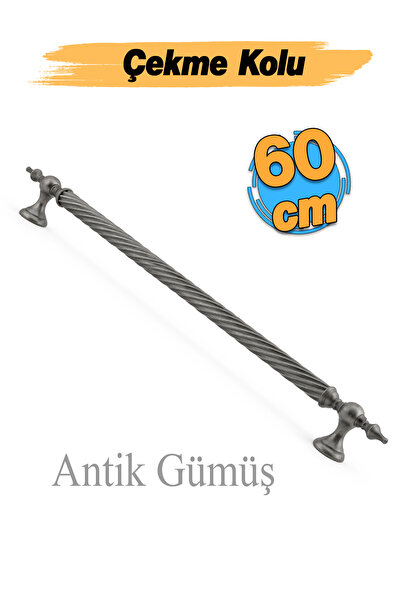 Badem10 Burgulu Antik Gümüş 60 cm Çelik Kapı Tutma Kolu Sürgülü Dış Çekme Kul...