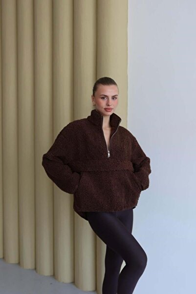 FEHUBLOOM Kahverengi Dik Yaka Teddy Sweat