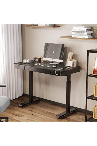 Qova Birou electric reglabil pe înălțime, QOVA ® Sertar de depozitare, USB-A ...