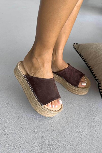 AYAKKABI PRENSİ Sverre Genuine Leather Wedge Heel Brown Suede