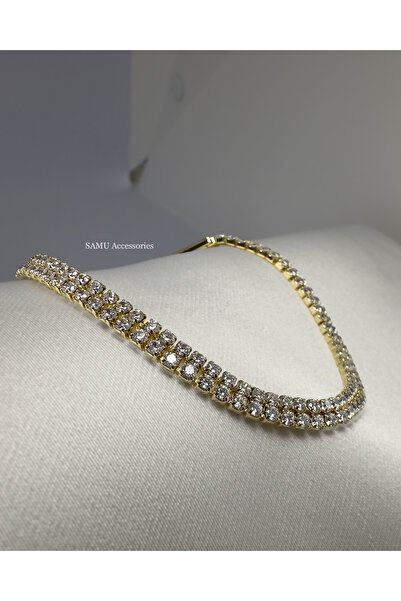 Samu Accessories سوار تنس ذهبي مزدوج الصفوف من الفولاذ - سوار مائي ذهبي مزدوج...